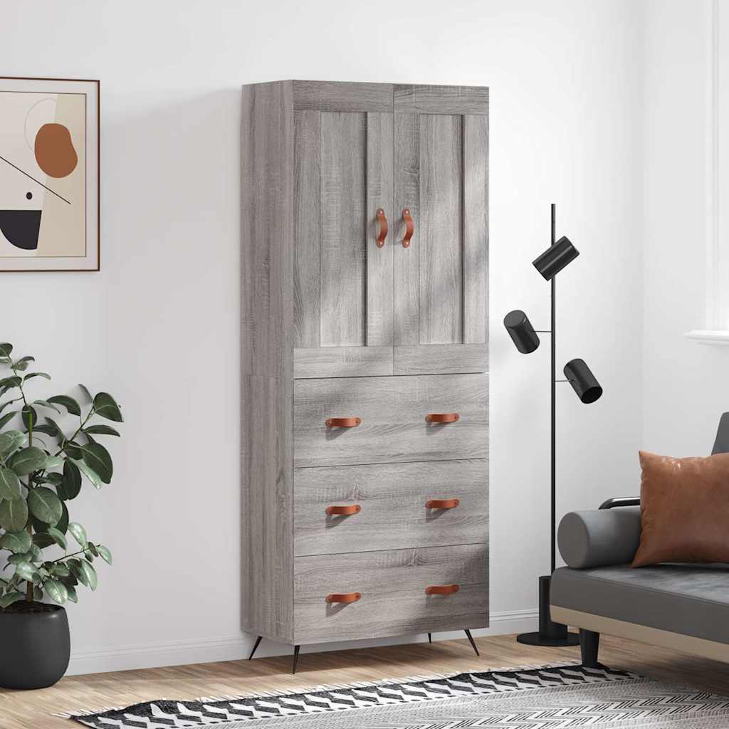 højskab 69,5x34x180 cm konstrueret træ grå sonoma-eg
