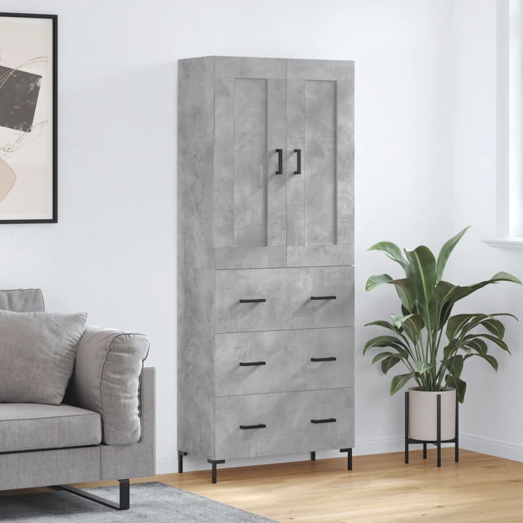 højskab 69,5x34x180 cm konstrueret træ betongrå