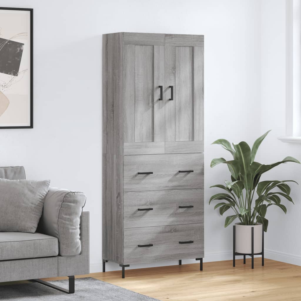 højskab 69,5x34x180 cm konstrueret træ grå sonoma-eg