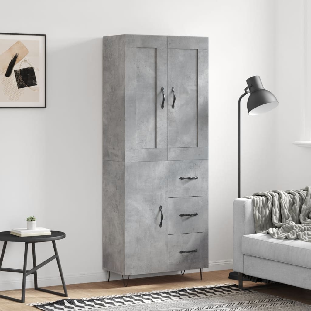 højskab 69,5x34x180 cm konstrueret træ betongrå