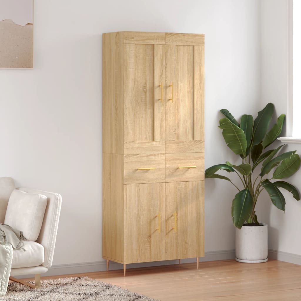 højskab 69,5x34x180 cm konstrueret træ sonoma-eg