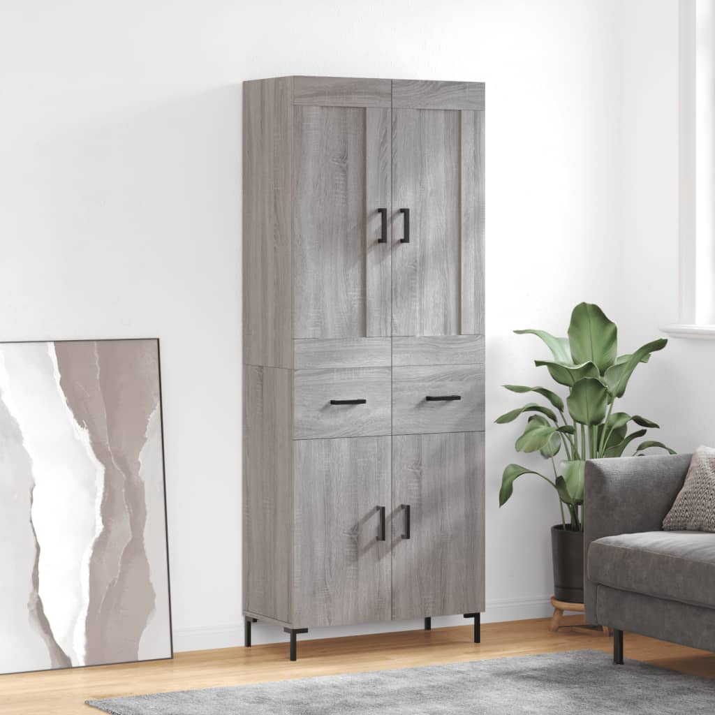 højskab 69,5x34x180 cm konstrueret træ grå sonoma-eg