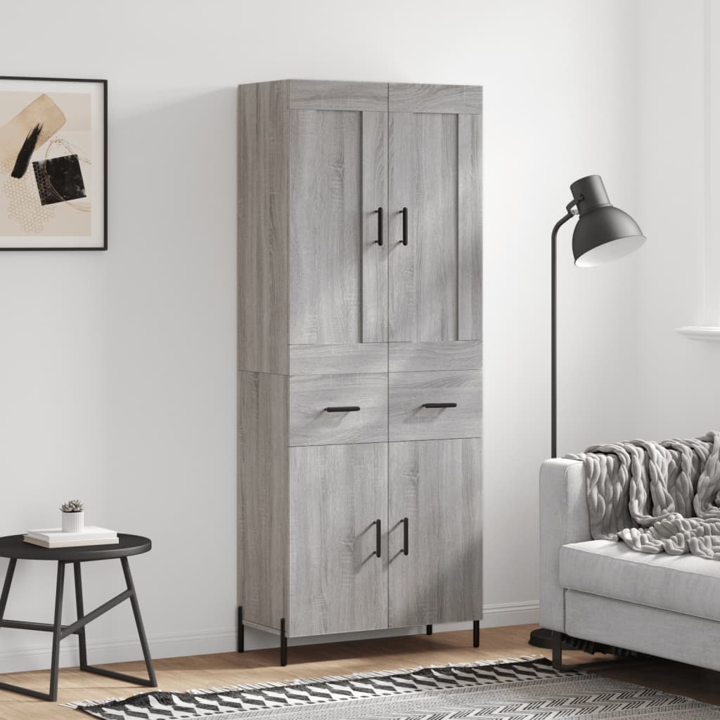 højskab 69,5x34x180 cm konstrueret træ grå sonoma-eg