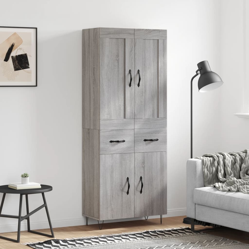 højskab 69,5x34x180 cm konstrueret træ grå sonoma-eg