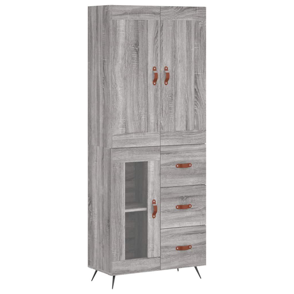 højskab 69,5x34x180 cm konstrueret træ grå sonoma-eg