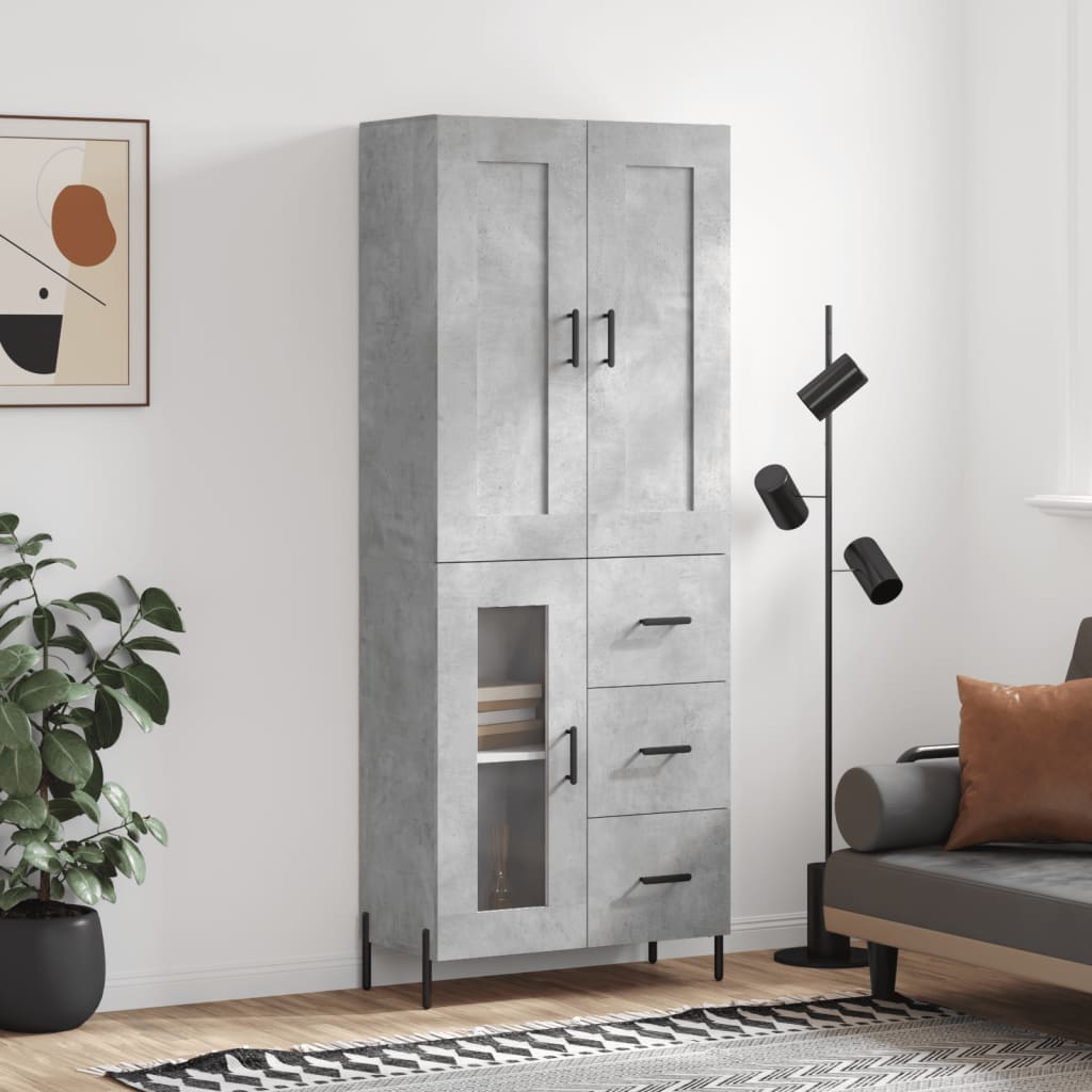 højskab 69,5x34x180 cm konstrueret træ betongrå