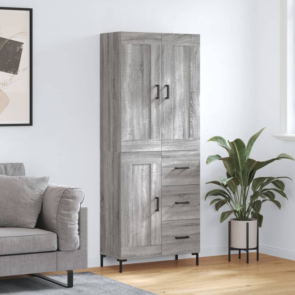 højskab 69,5x34x180 cm konstrueret træ grå sonoma-eg