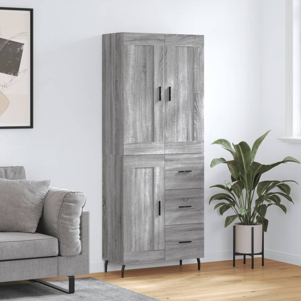 højskab 69,5x34x180 cm konstrueret træ grå sonoma-eg