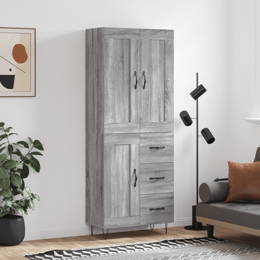 højskab 69,5x34x180 cm konstrueret træ grå sonoma-eg