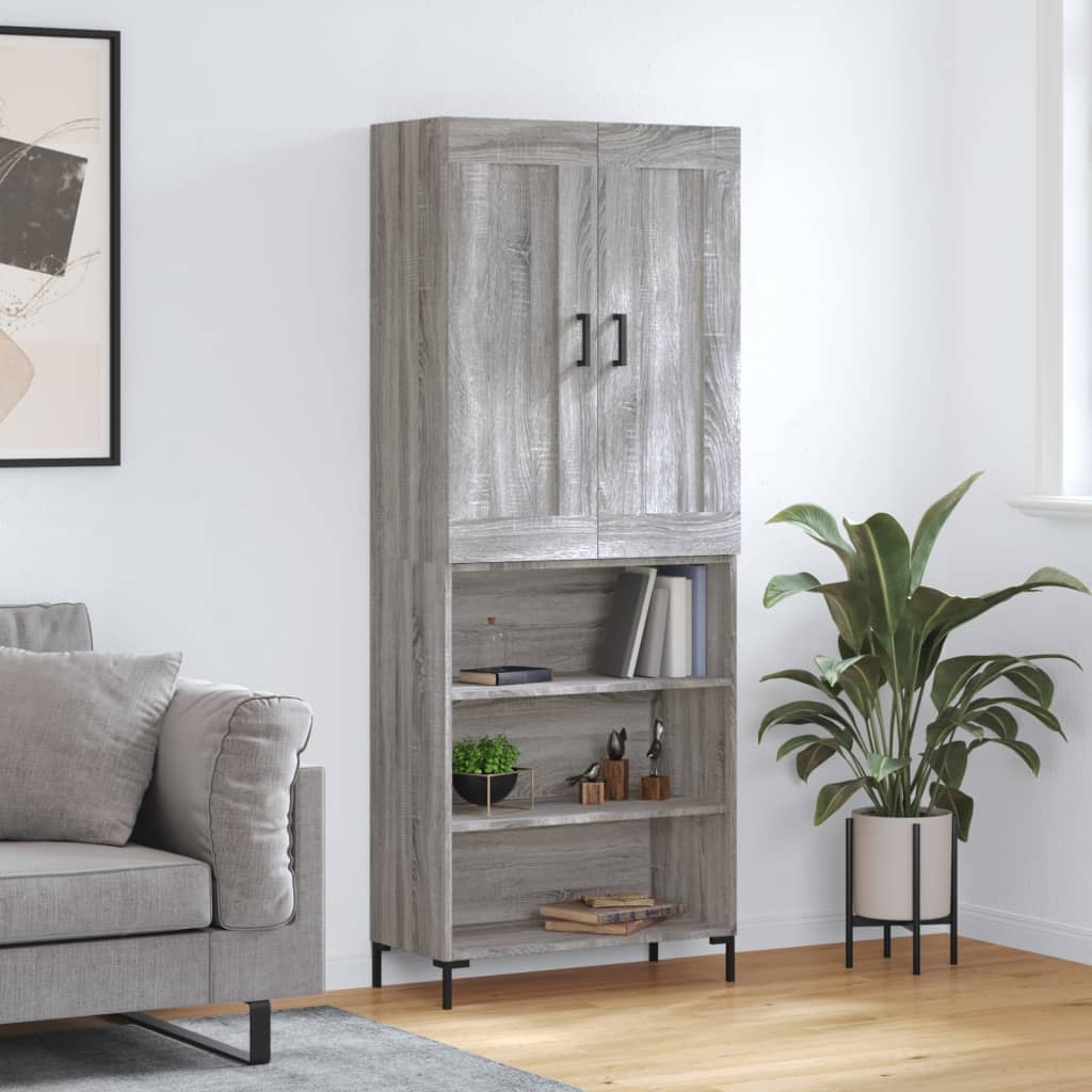 højskab 69,5x34x180 cm konstrueret træ grå sonoma-eg