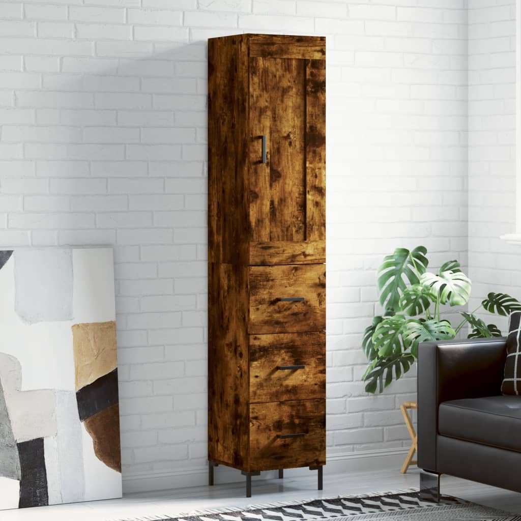 skab 34,5x34x180 cm konstrueret træ røget egetræ