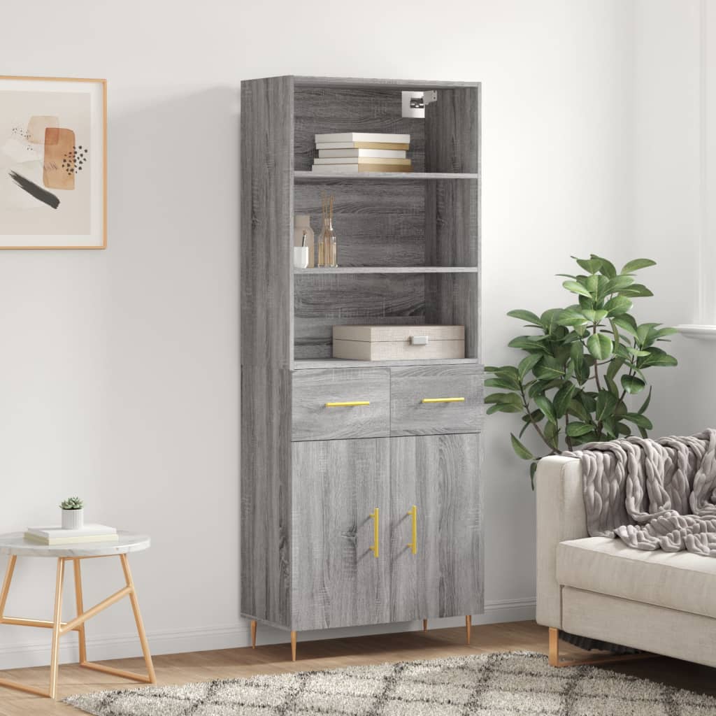 højskab 69,5x34x180 cm konstrueret træ grå sonoma-eg