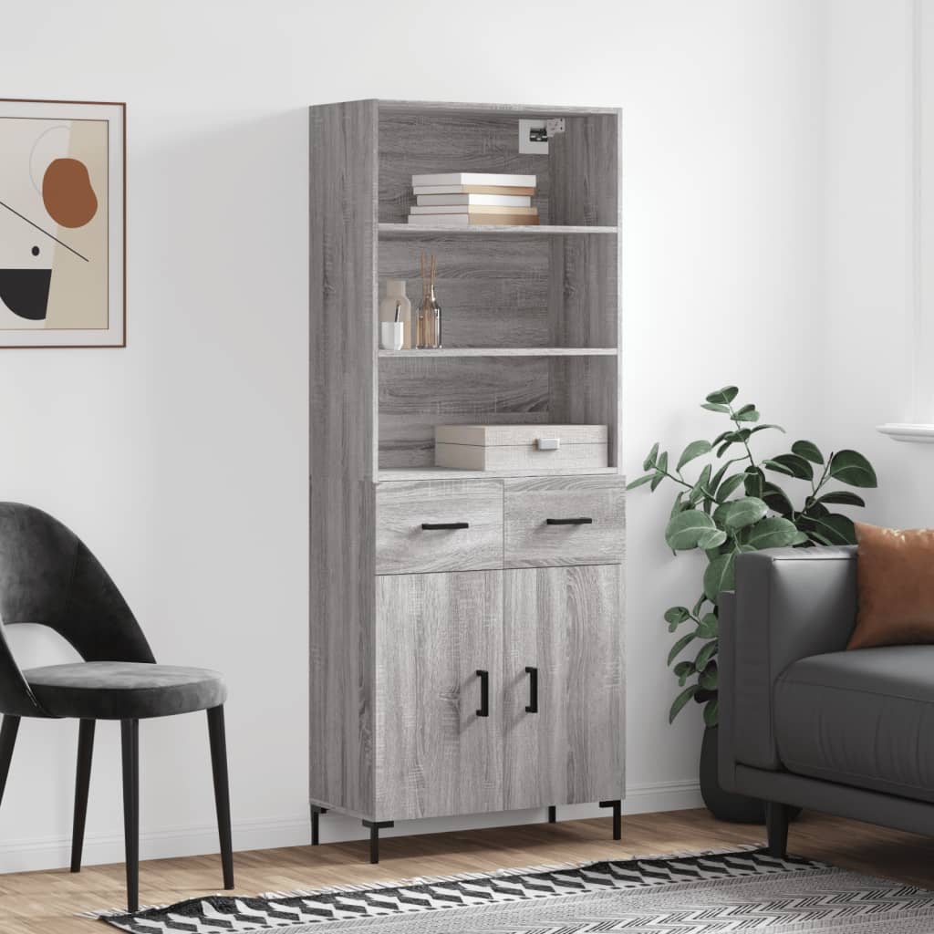 højskab 69,5x34x180 cm konstrueret træ grå sonoma-eg
