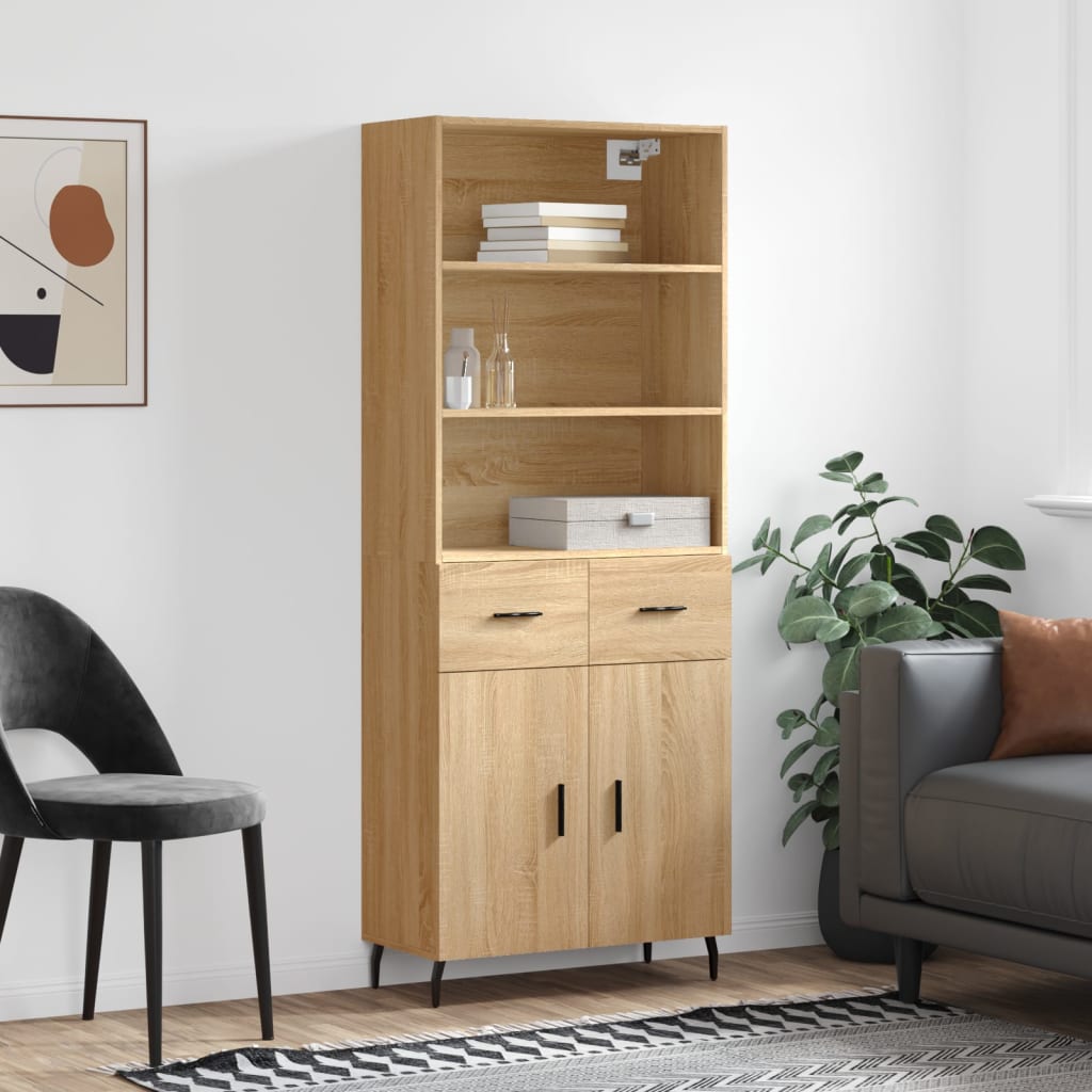 højskab 69,5x34x180 cm konstrueret træ sonoma-eg