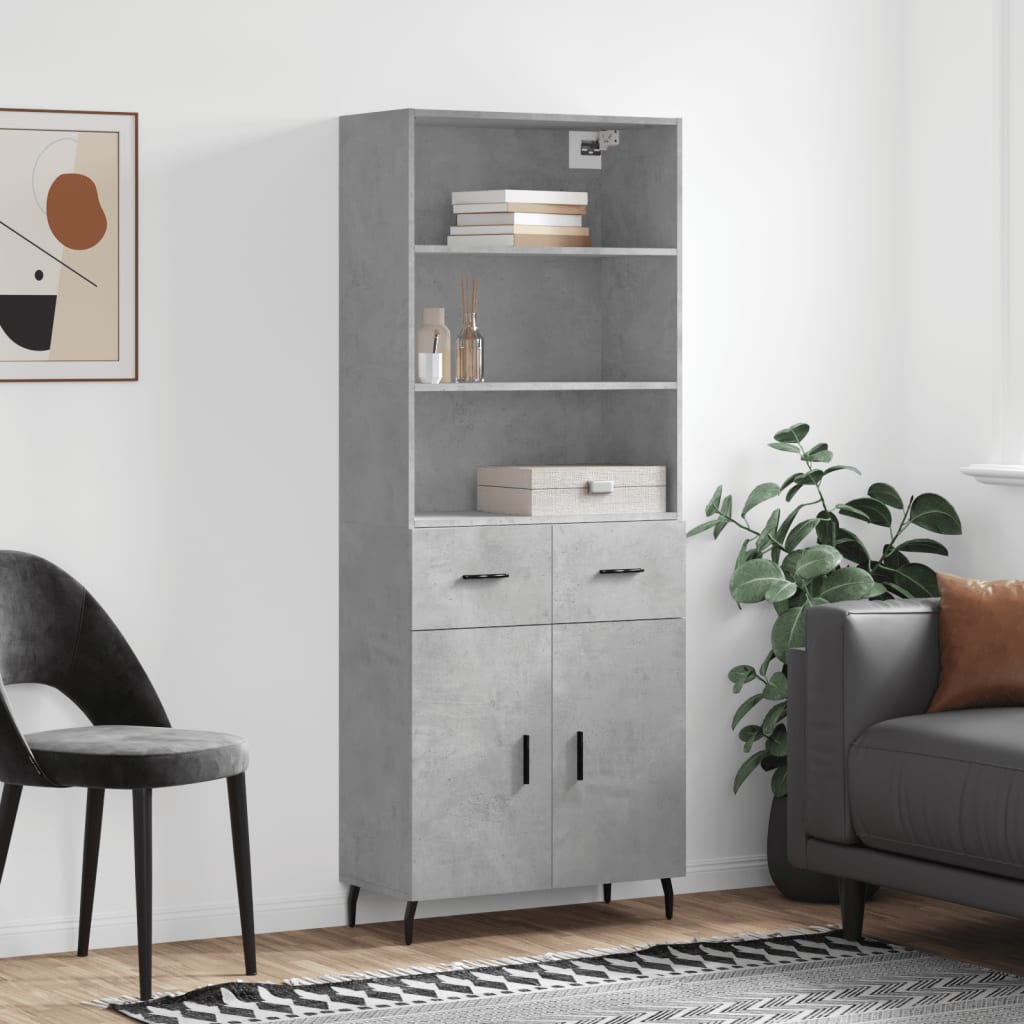 højskab 69,5x34x180 cm konstrueret træ betongrå