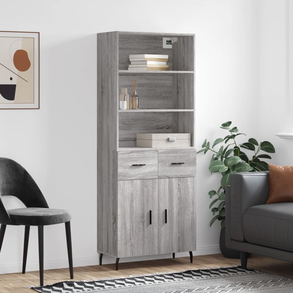 højskab 69,5x34x180 cm konstrueret træ grå sonoma-eg