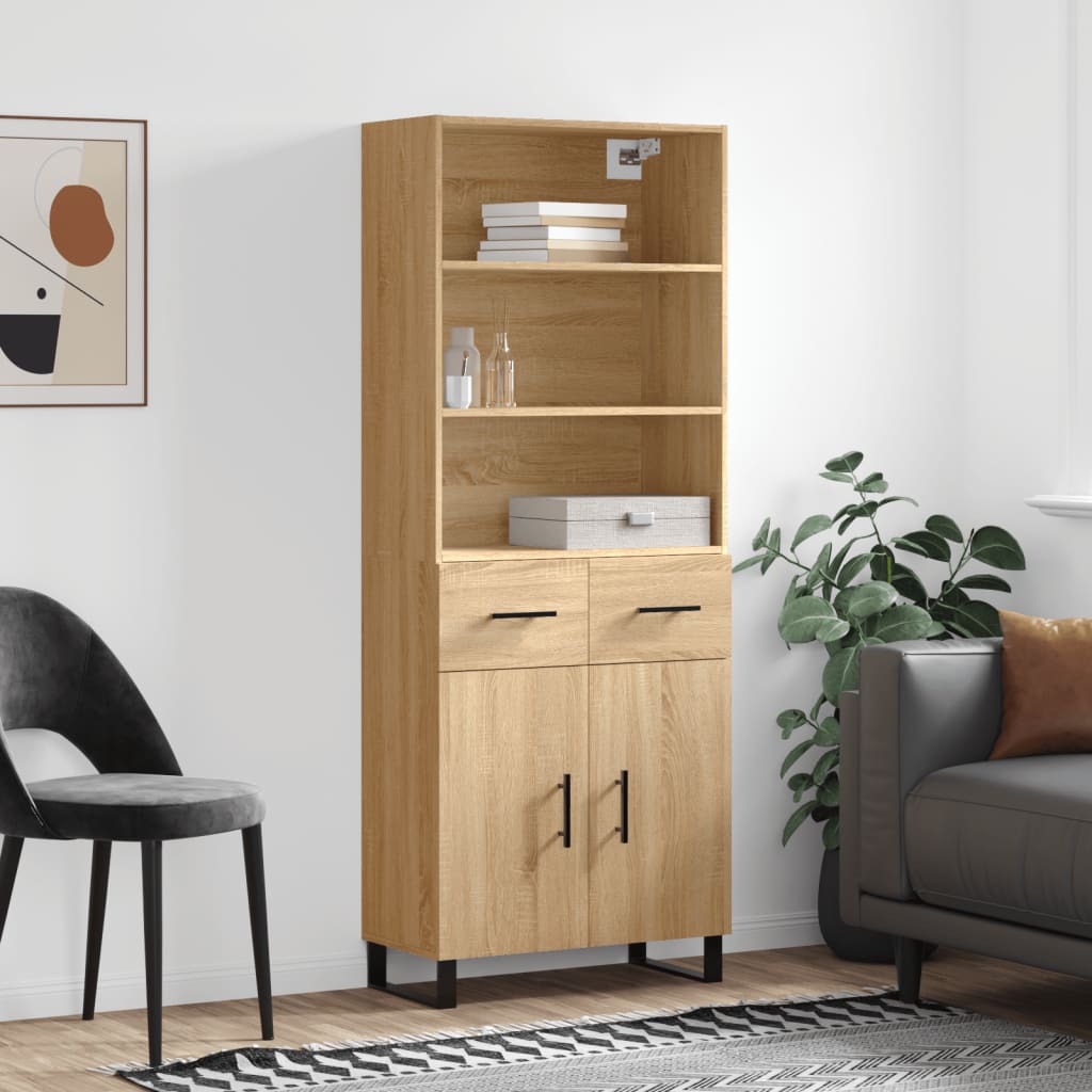 højskab 69,5x34x180 cm konstrueret træ sonoma-eg