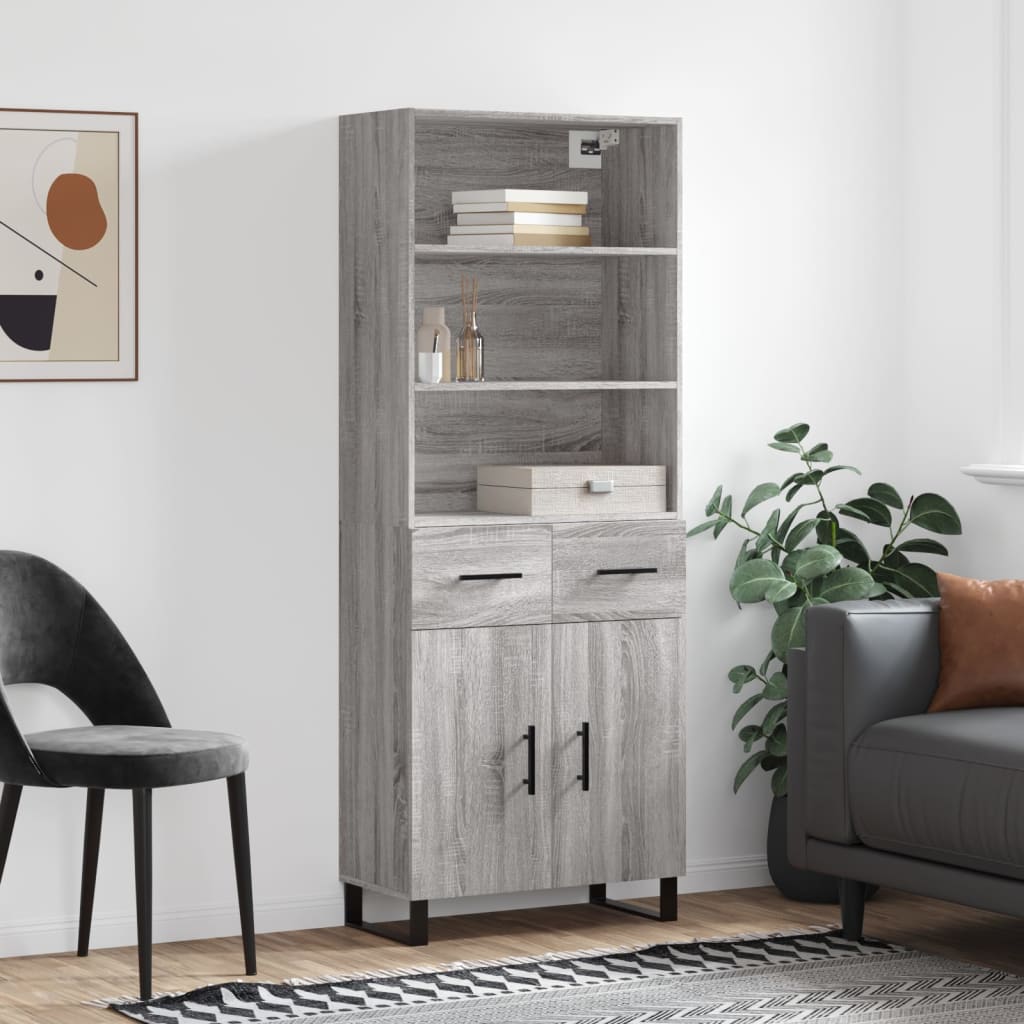 højskab 69,5x34x180 cm konstrueret træ grå sonoma-eg