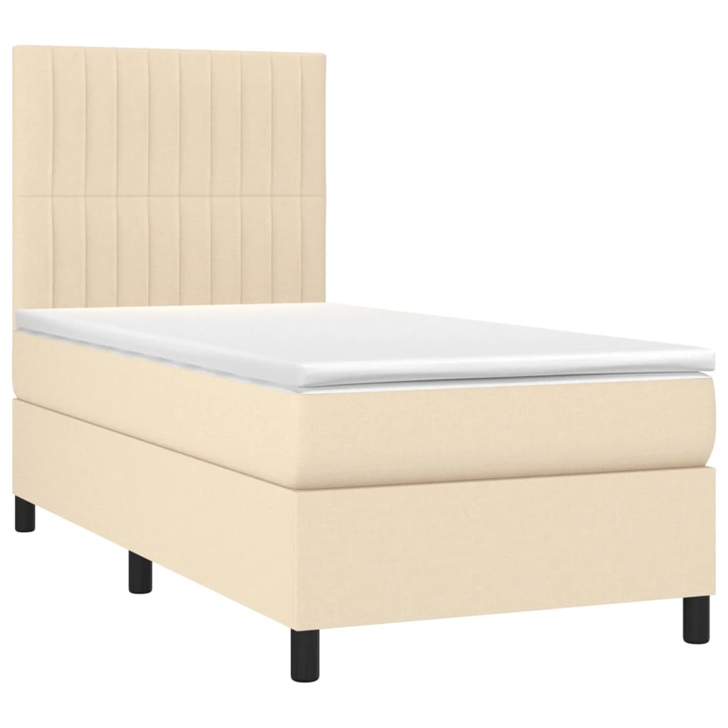 kontinentalseng med madras 90x190 cm stof cremefarvet