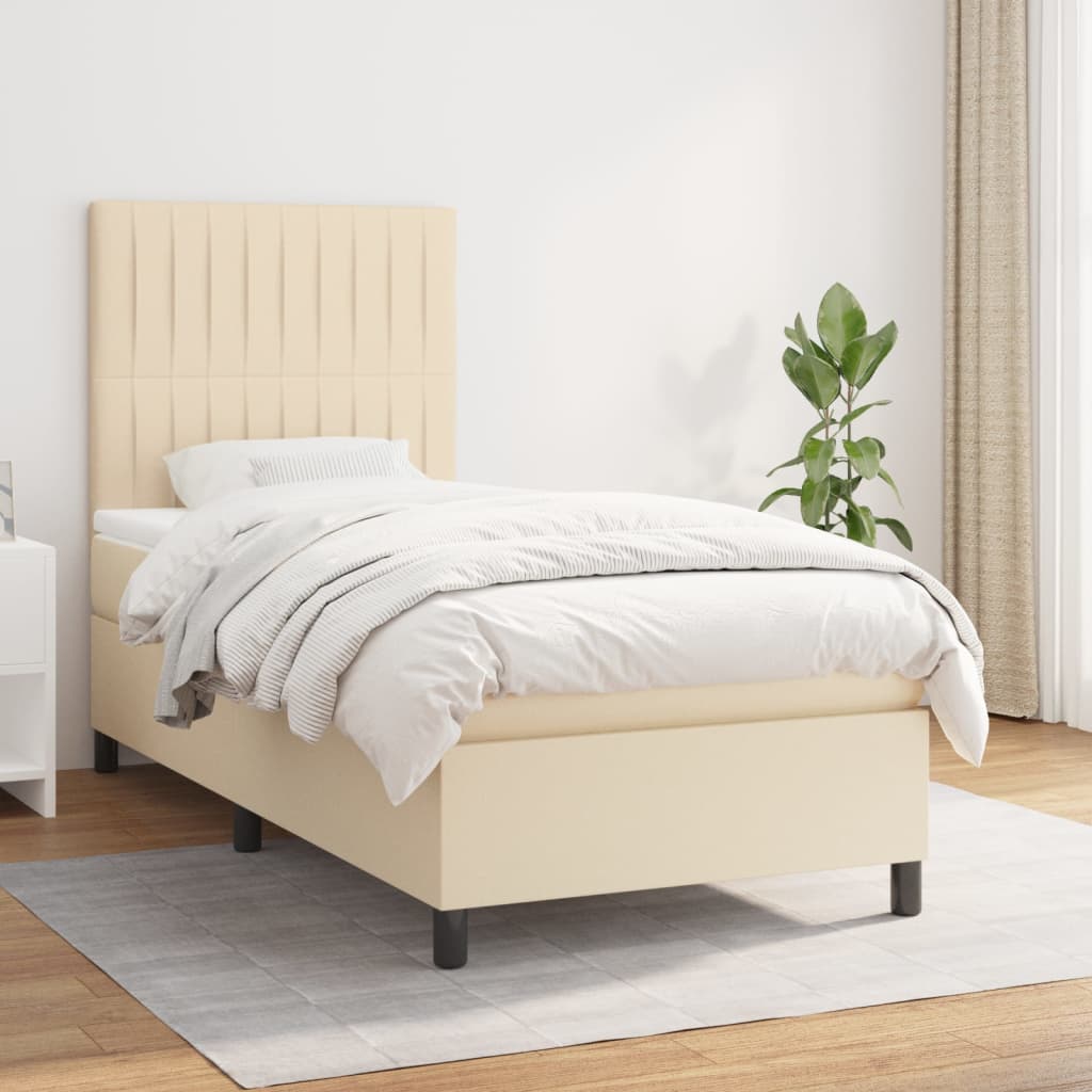 kontinentalseng med madras 90x190 cm stof cremefarvet