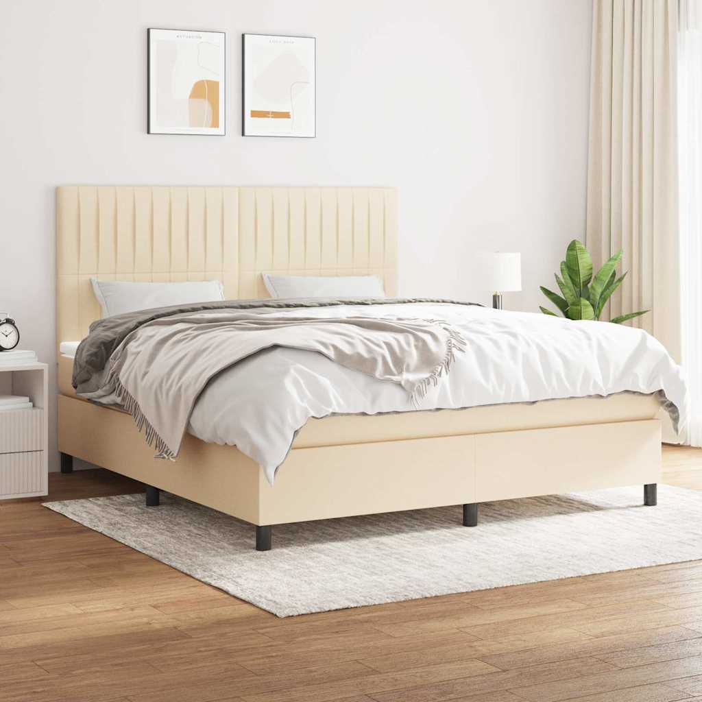 kontinentalseng med madras 160x200 cm stof cremefarvet
