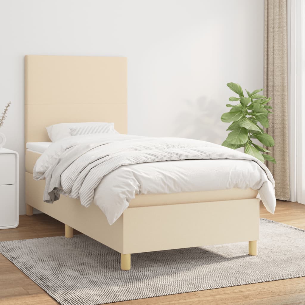 kontinentalseng med madras 90x200 cm stof cremefarvet