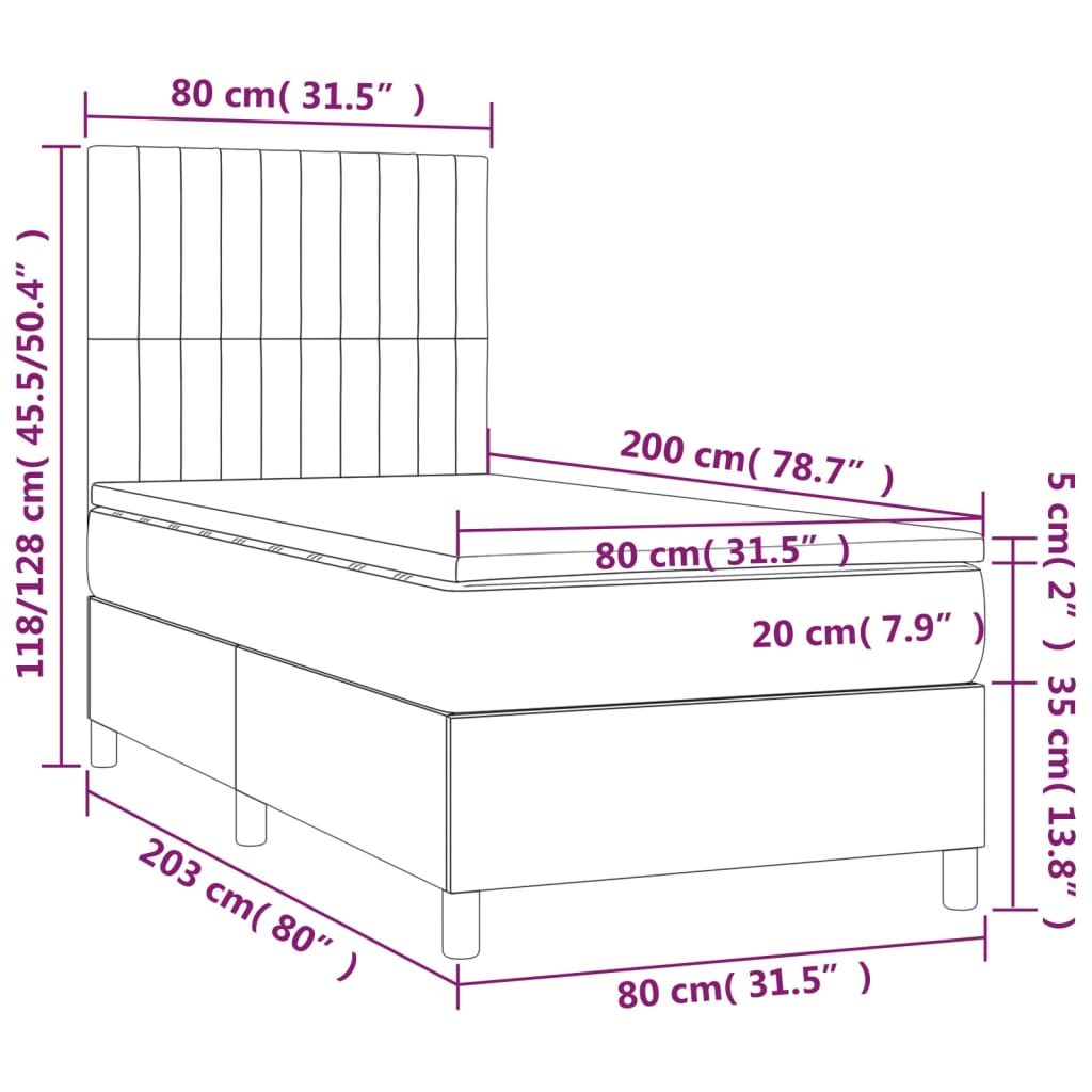 kontinentalseng med madras 80x200 cm stof cremefarvet
