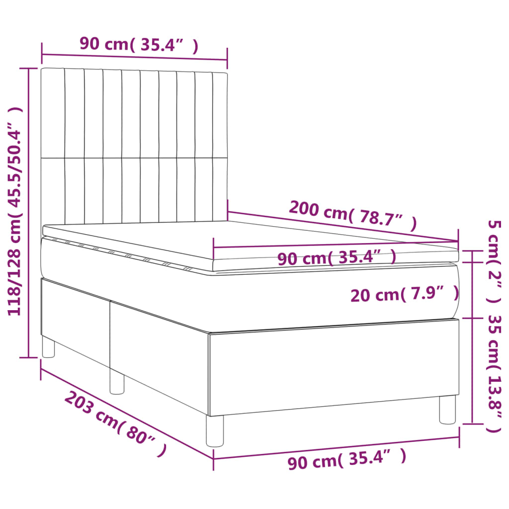 kontinentalseng med madras 90x200 cm stof cremefarvet