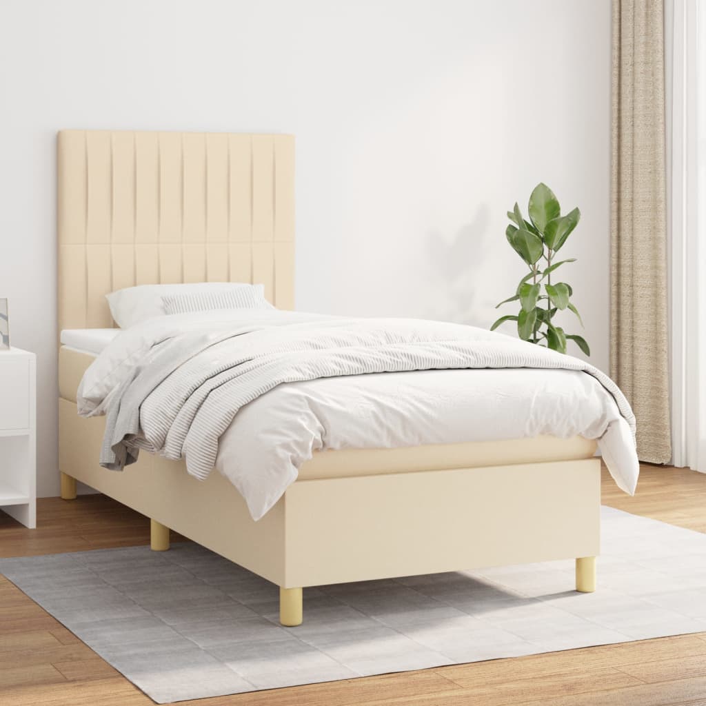 kontinentalseng med madras 90x200 cm stof cremefarvet