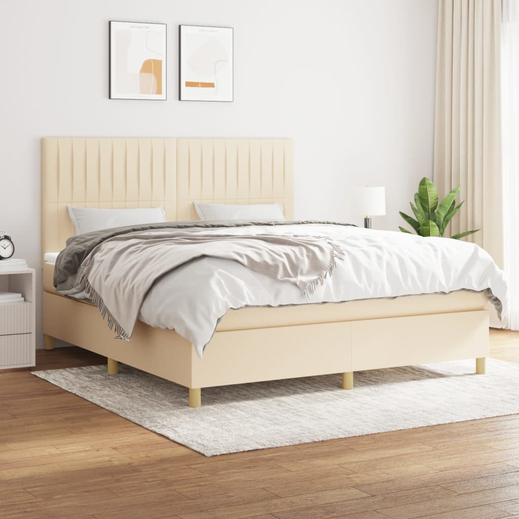 kontinentalseng med madras 160x200 cm stof cremefarvet