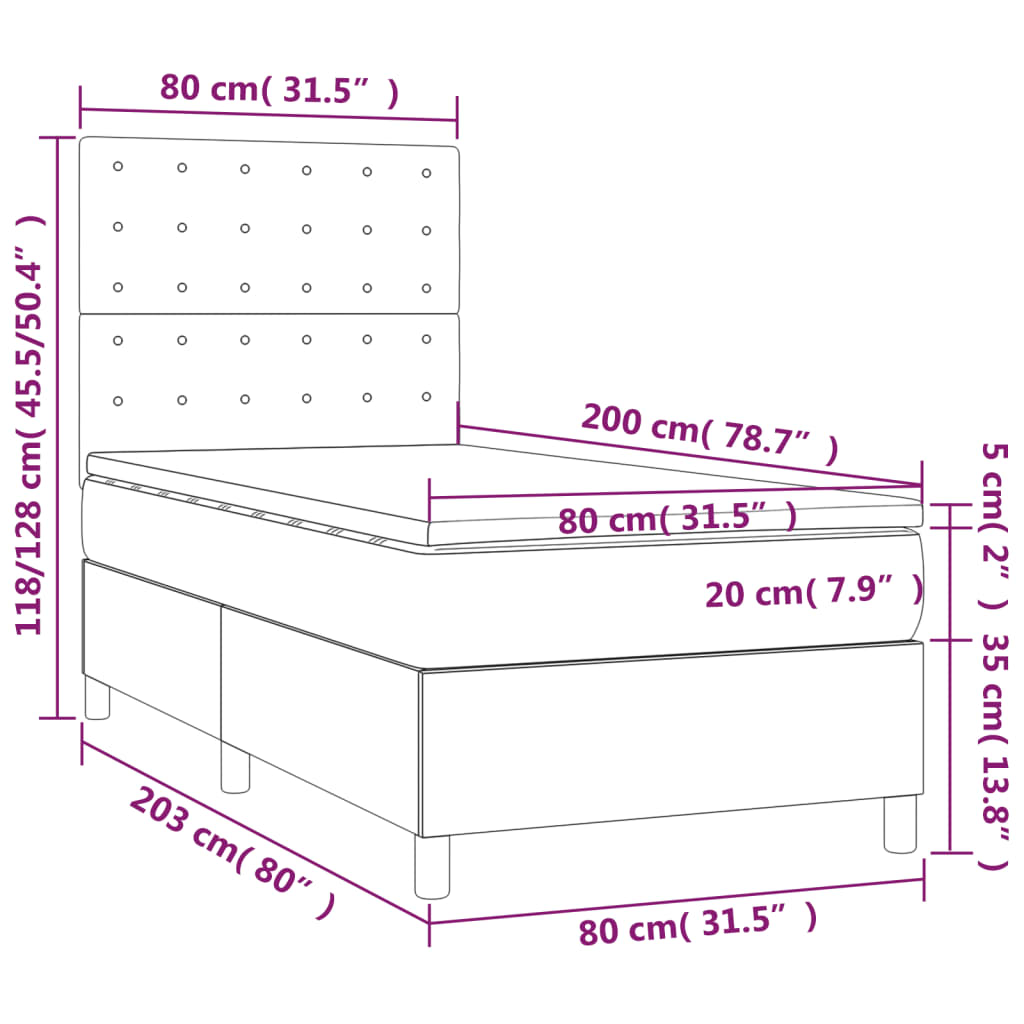 kontinentalseng med madras 80x200 cm stof cremefarvet