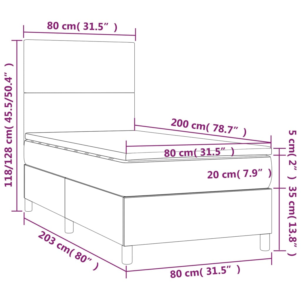 kontinentalseng 80x200 cm kunstlæder cappuccinofarvet