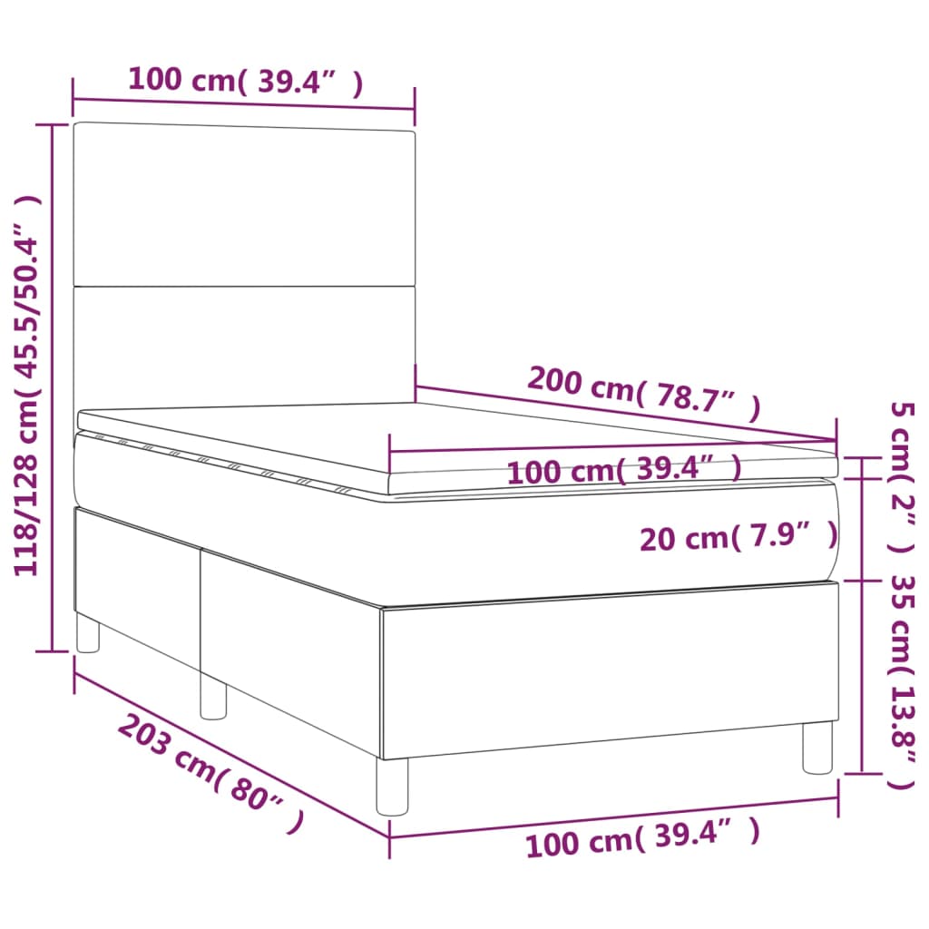 kontinentalseng med madras 100x200 cm kunstlæder cremefarvet