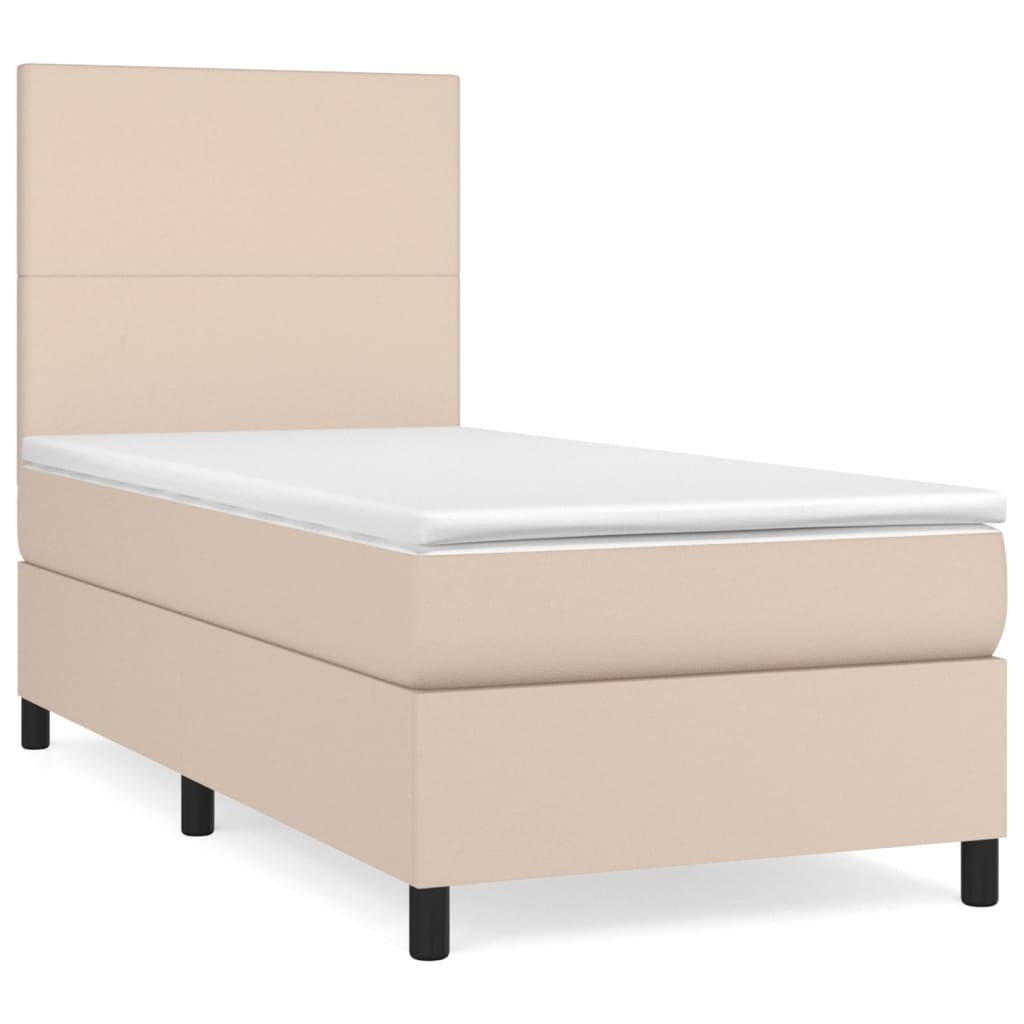 kontinentalseng 100x200 cm kunstlæder cappuccinofarvet