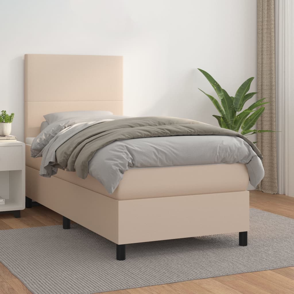 kontinentalseng 100x200 cm kunstlæder cappuccinofarvet