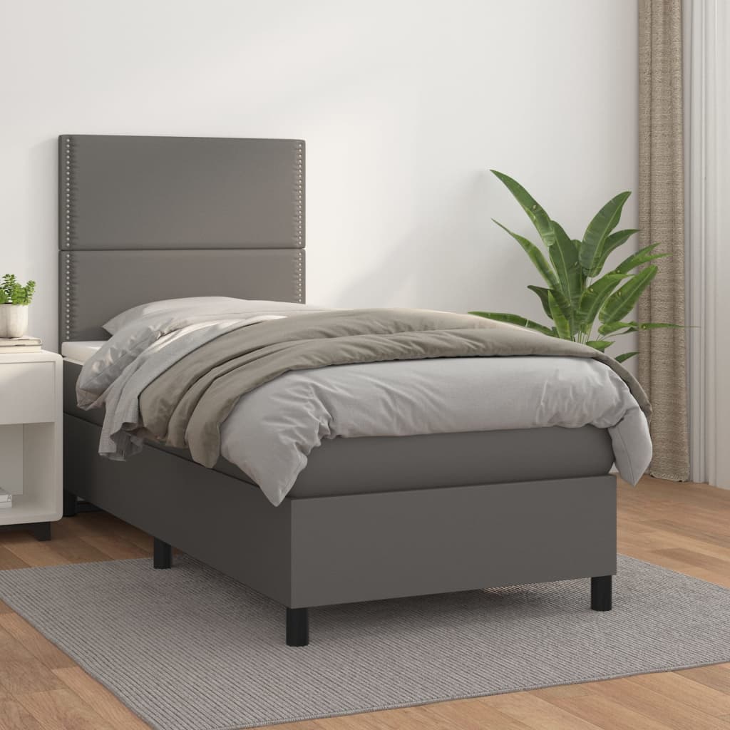 kontinentalseng med madras 100x200 cm kunstlæder grå