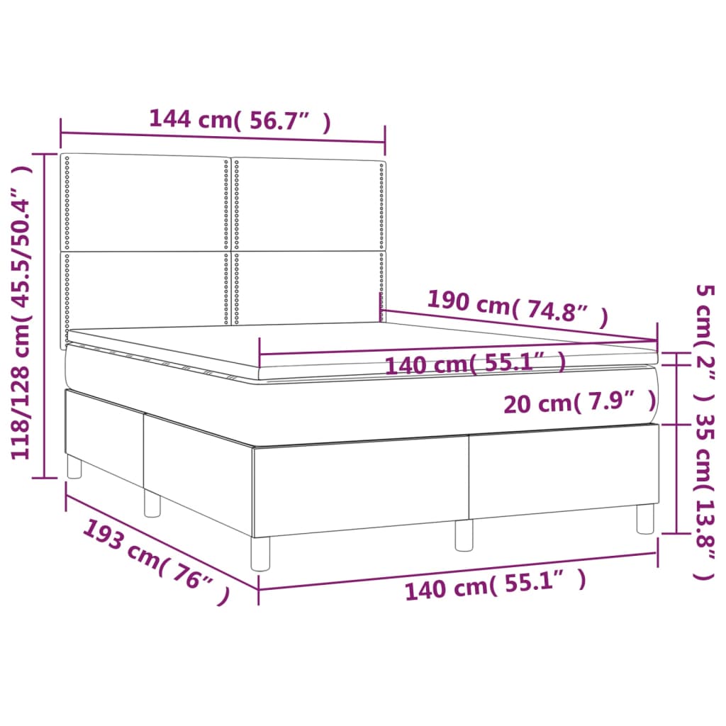 kontinentalseng med madras 140x190 cm kunstlæder grå