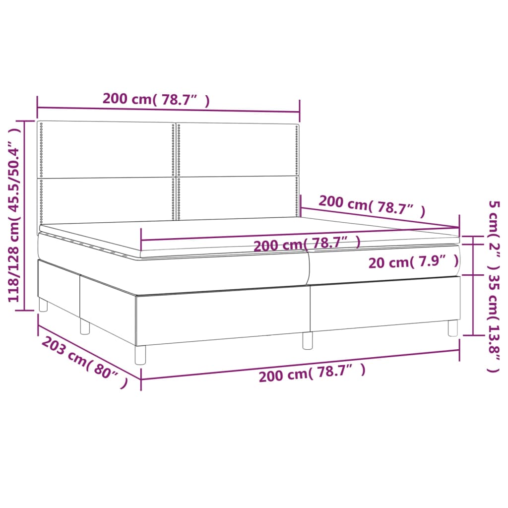 kontinentalseng med madras 200x200 cm kunstlæder grå