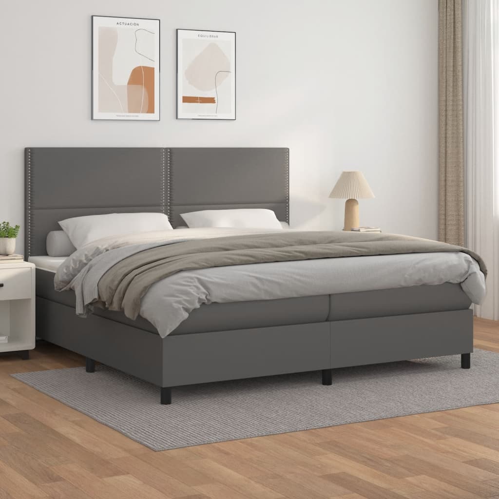 kontinentalseng med madras 200x200 cm kunstlæder grå