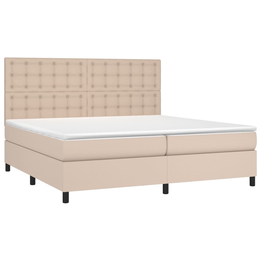 kontinentalseng 200x200 cm kunstlæder cappuccinofarvet
