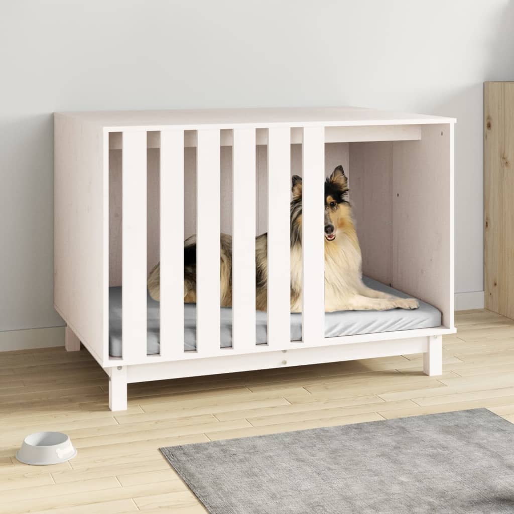 hundehus 100x70x72 cm massivt fyrretræ hvid