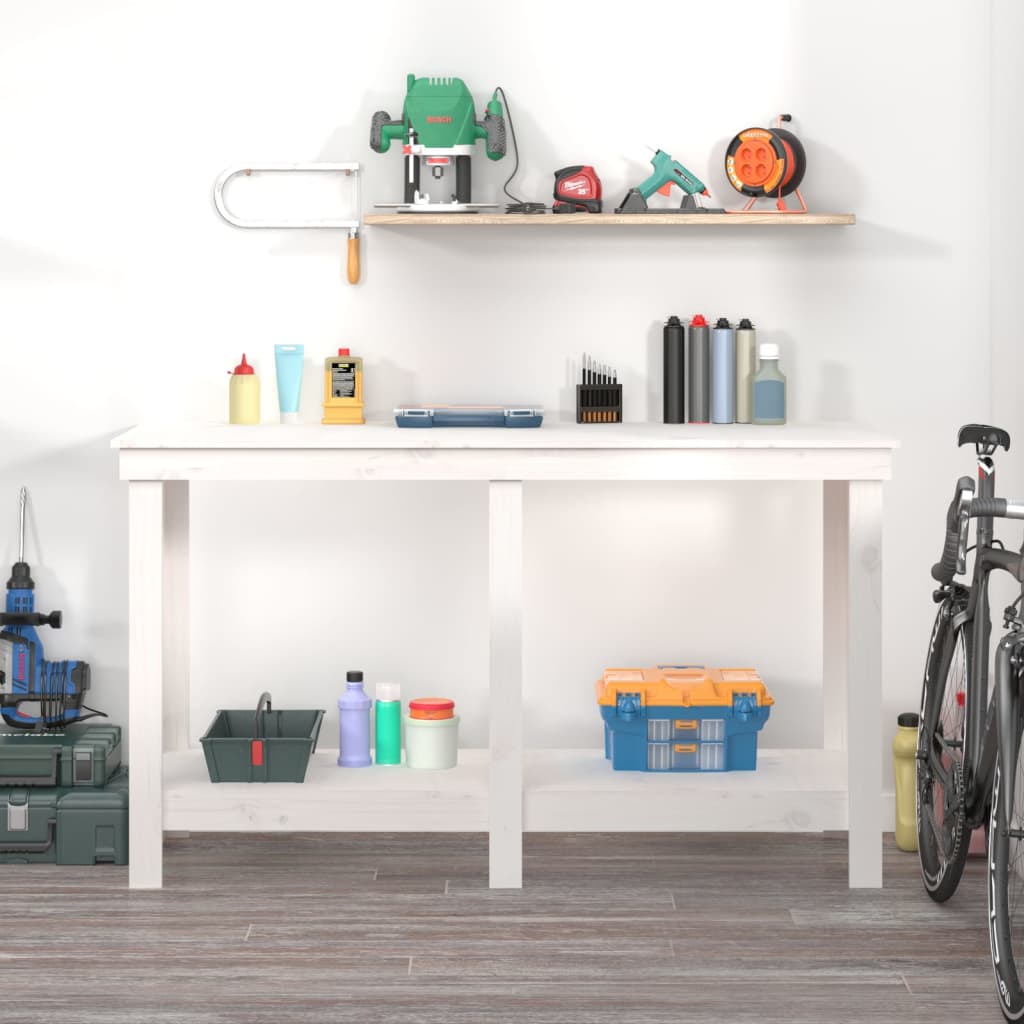 arbejdsbord 140x50x80 cm massivt fyrretræ hvid