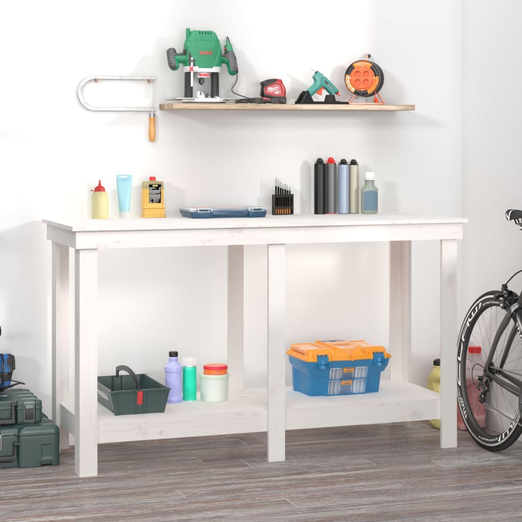 arbejdsbord 140x50x80 cm massivt fyrretræ hvid