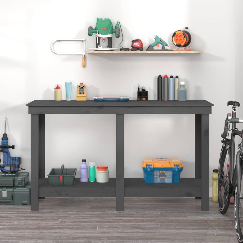arbejdsbord 140x50x80 cm massivt fyrretræ grå