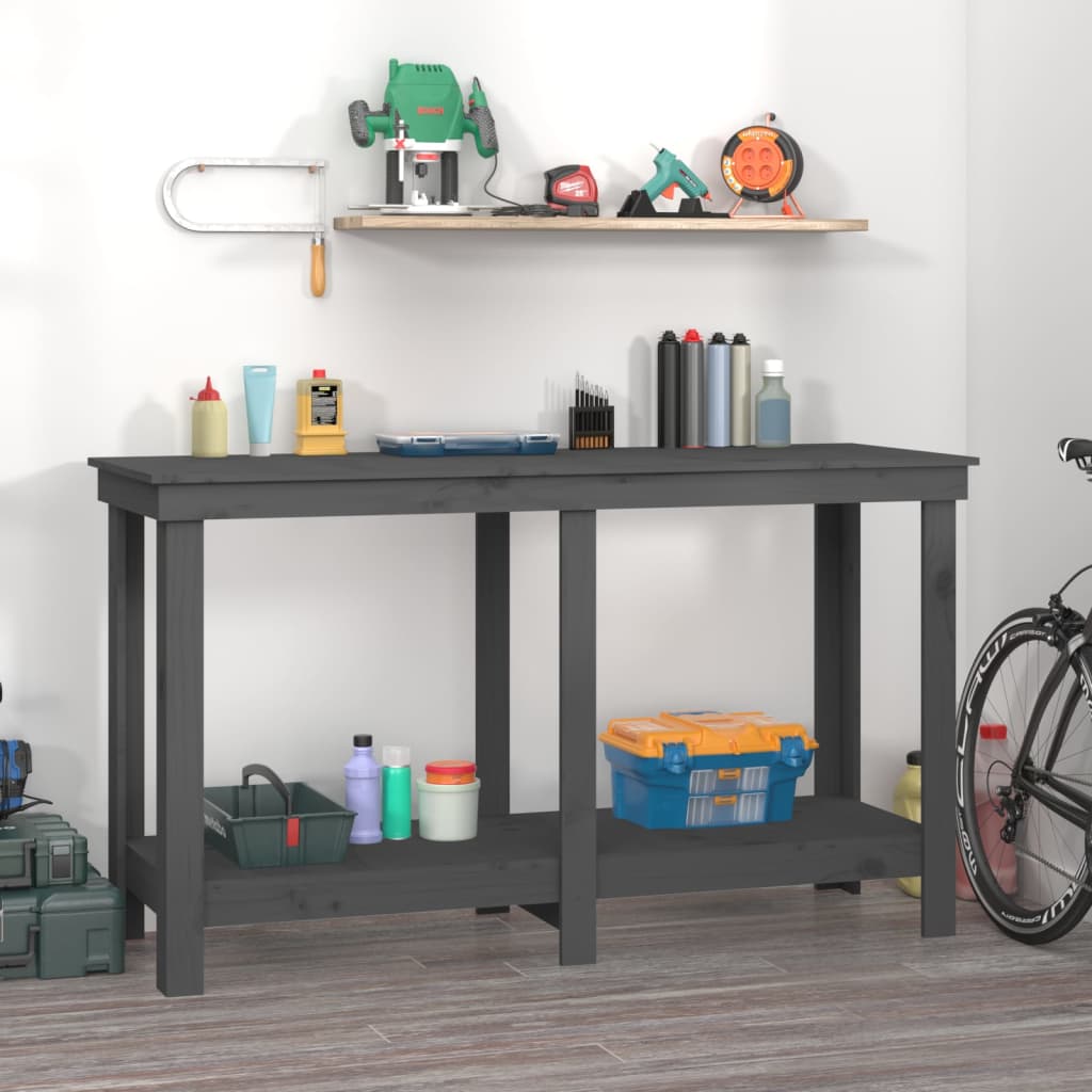 arbejdsbord 140x50x80 cm massivt fyrretræ grå