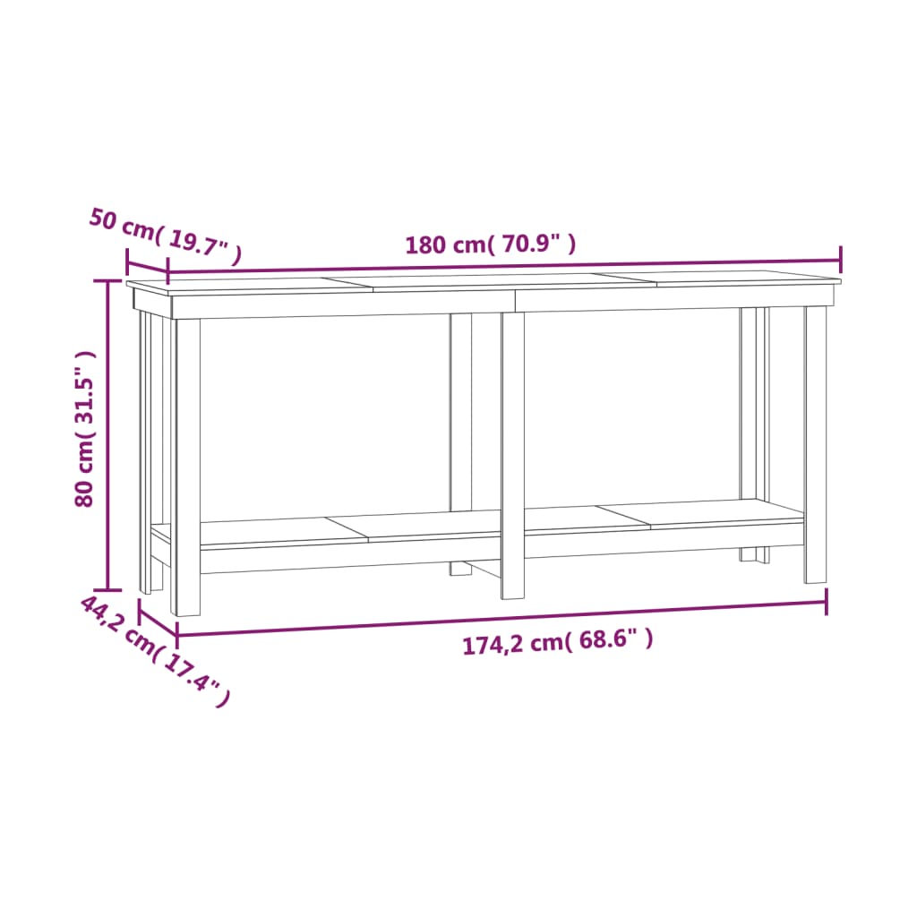 arbejdsbord 180x50x80 cm massivt fyrretræ hvid