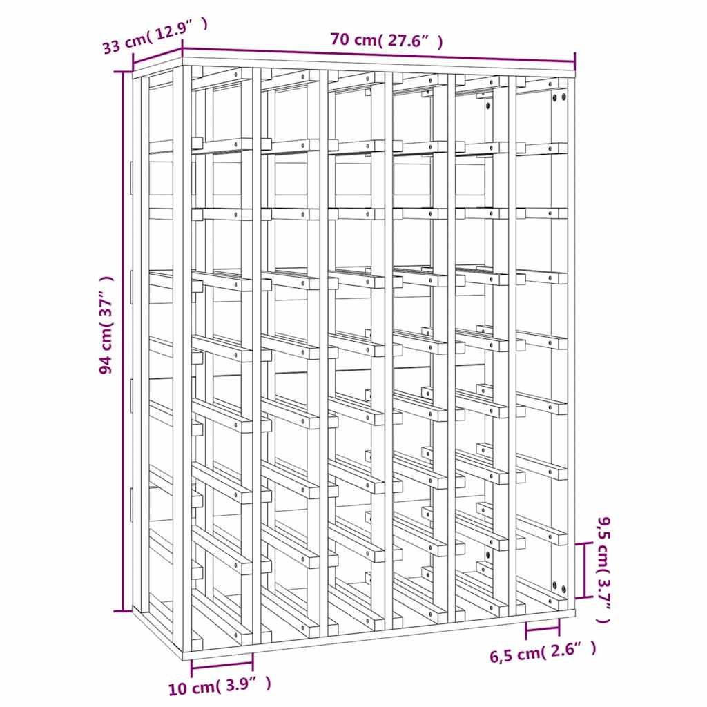 vinreol 70x33x94 cm massivt fyrretræ