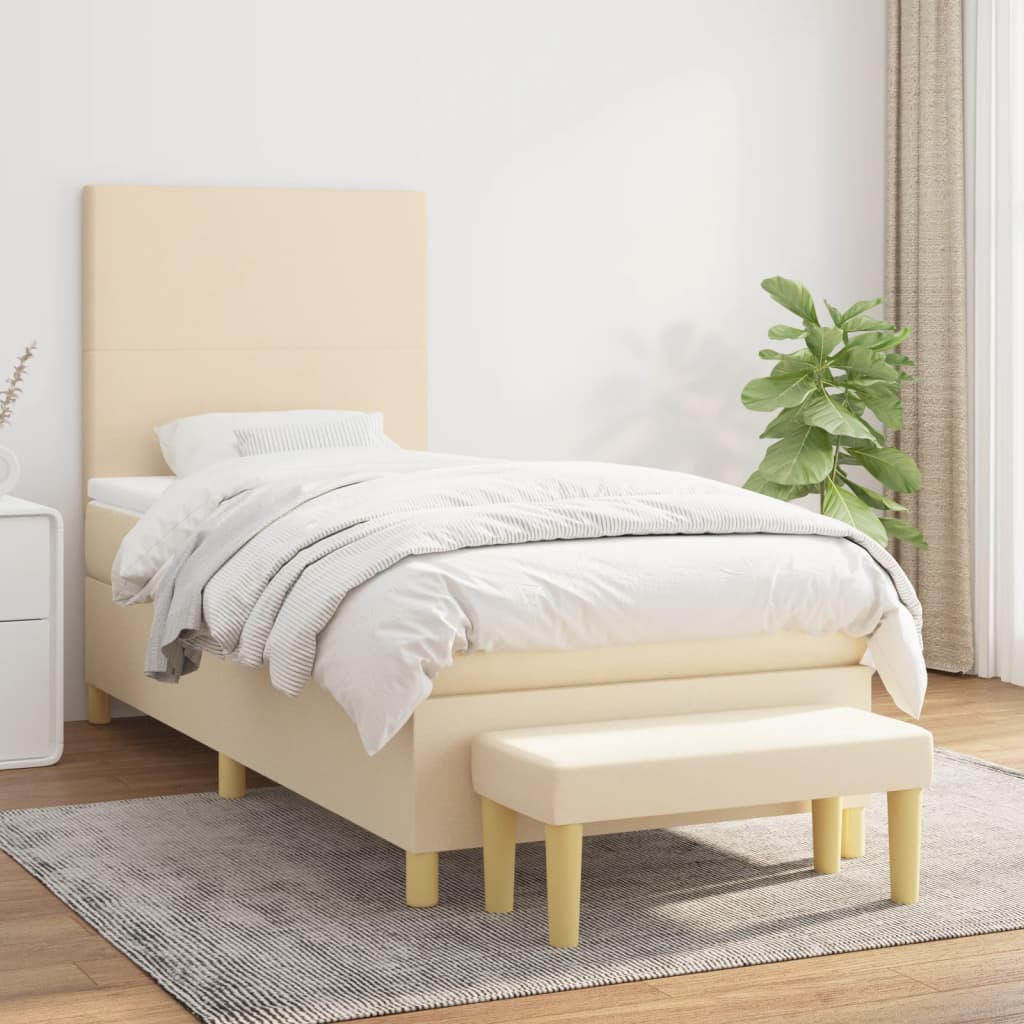 kontinentalseng med madras 90x200 cm stof cremefarvet
