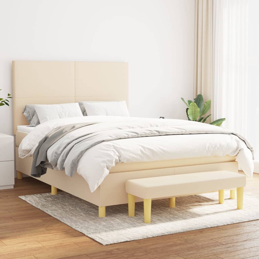 kontinentalseng med madras 140x190 cm stof cremefarvet