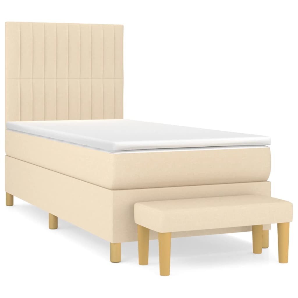 kontinentalseng med madras 90x190 cm stof cremefarvet